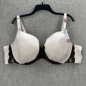 Cacique Lightly Lined Balconette Bra Womens 50C Beige Black Lace Underwire